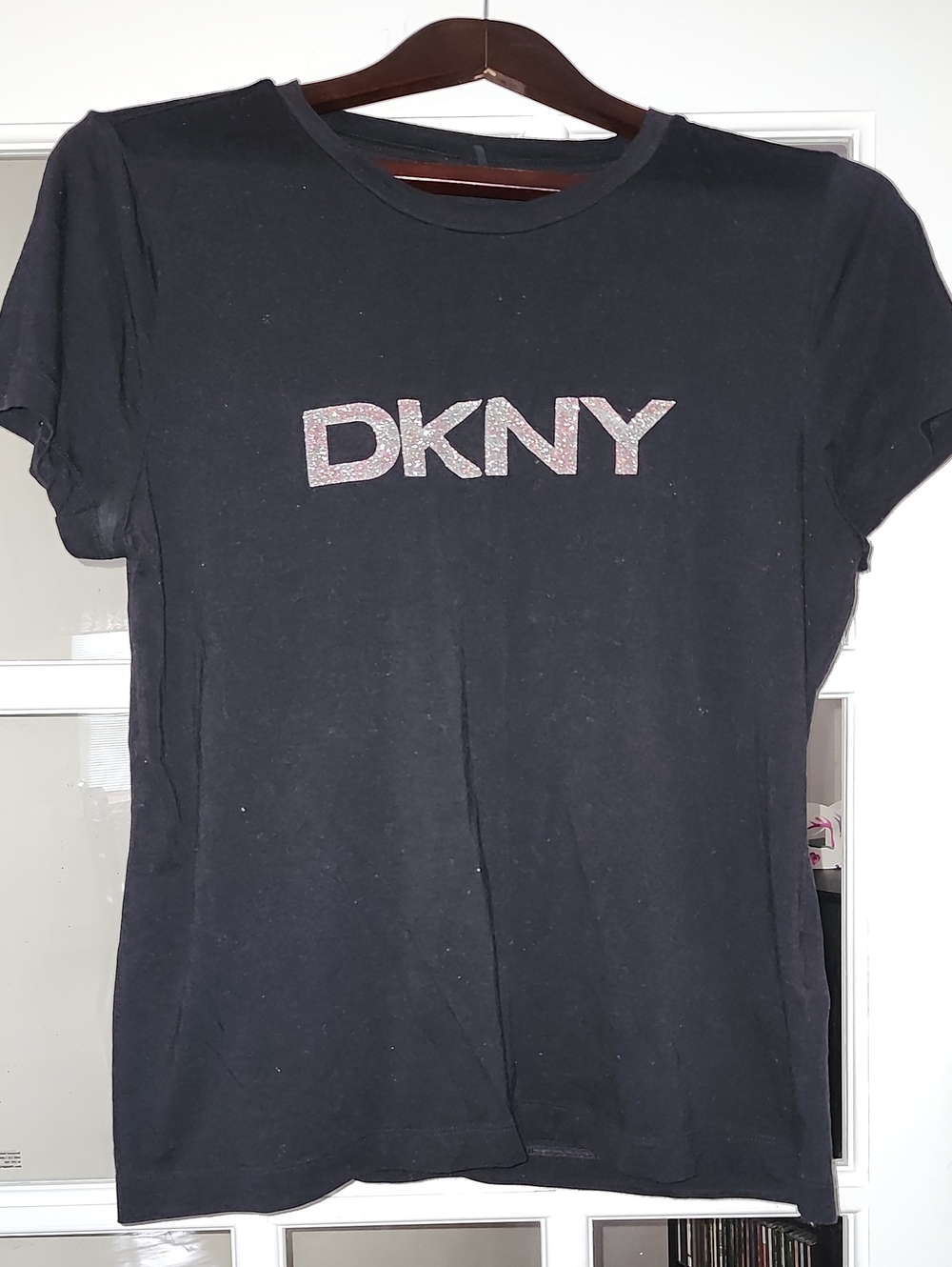 DKNY Black Short Sleeve Tee with Glitter Logo